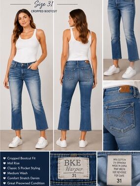 BKE Harper Cropped Bootcut Jeans – Women’s Size 31 – Medium Wash Denim